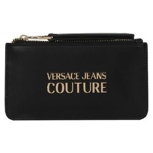 AUTHENTIC Versace Jeans Couture Logo Zip Card Holder - Black Leather